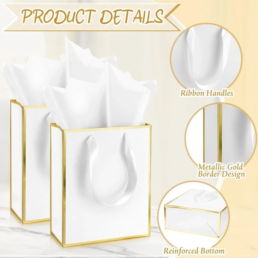 5 Pack Metallic Paper Gift Bags with Handle and Tissue 9 x 7 x 3.1